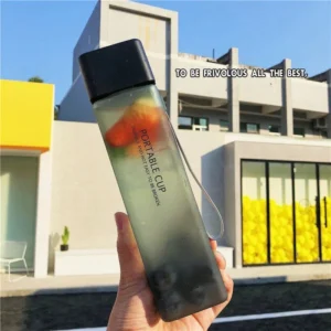 square portable water bottle anti fall plastic transparent leakproof sports travel bottle
